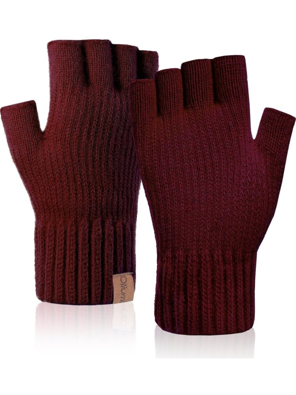 Unisex Wine Red Winter Fingerless Warm Knit Half Finger Driving Working Gloves